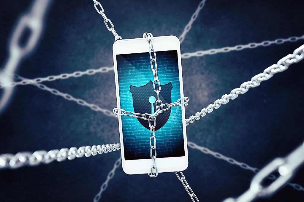 Mobile Phone Secured In Chains Antivirus