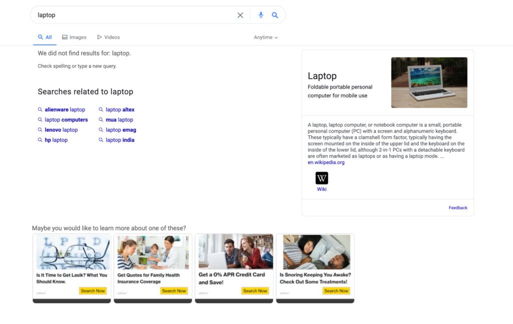 Figure 19: Search results for “laptop” when the extension is installed