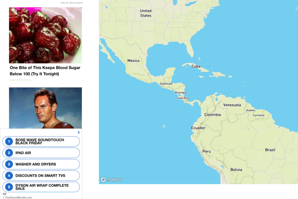 Figure 23: Maps page with injected ads on the left.