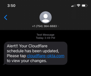 Sample of one text message sent to a Cloudflare employee. Source: Cloudflare 