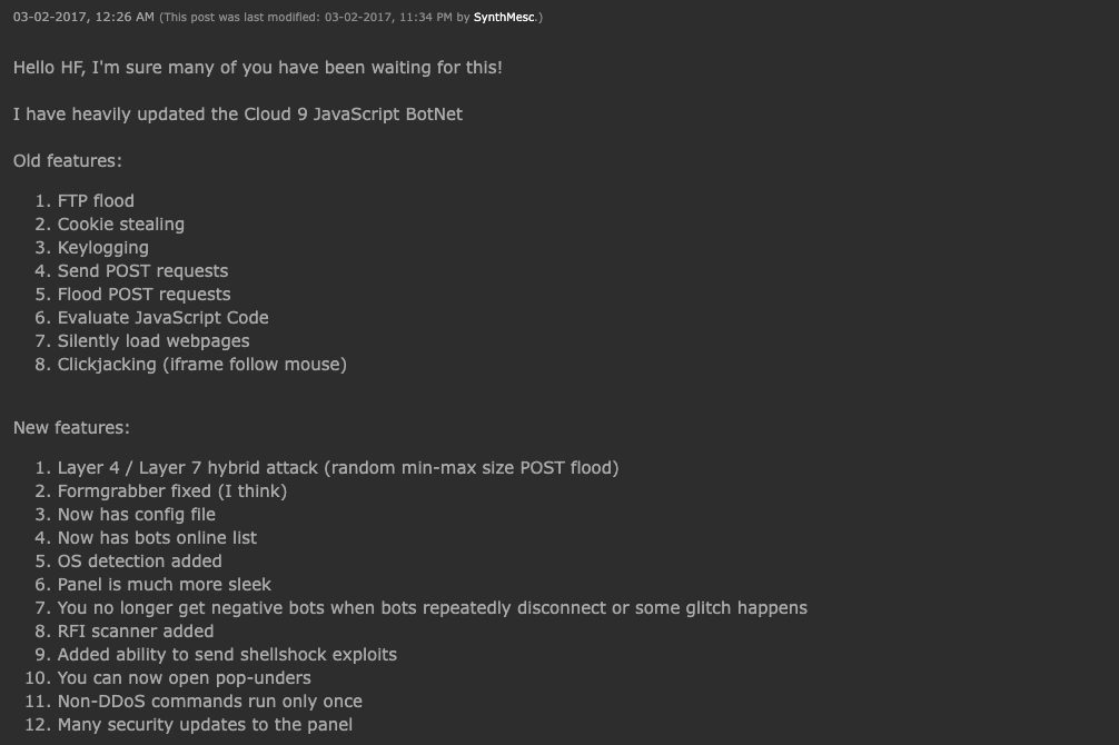 Capturas de tela do fórum de hackers onde o malware foi distribuído.